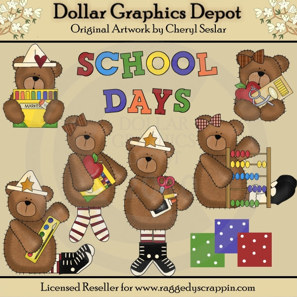 Cute Little School Bears - Clip Art - DCS Exclusive