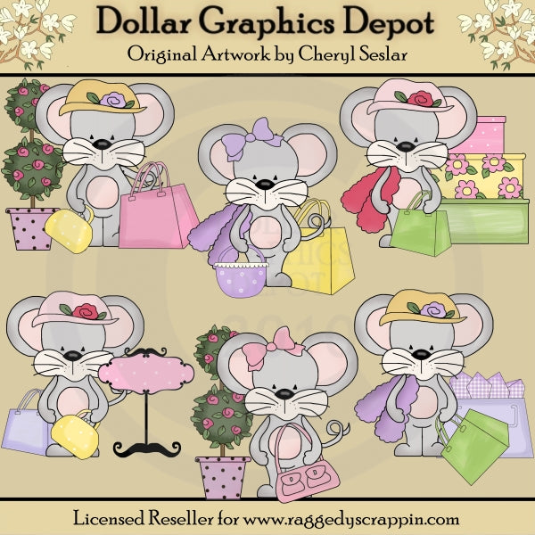 Cute Shopping Mice - Clip Art - DCS Exclusive