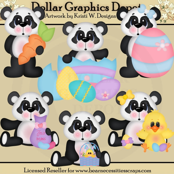 Pandas de Pascua - Clipart - Exclusivo de DCS