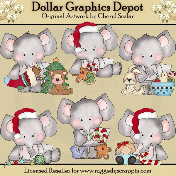 Elephant and Friends - Merry Christmas - Clip Art
