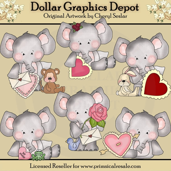 Elephant and Friends - Valentines - Clip Art