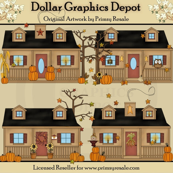 Fall Cottages - Clip Art