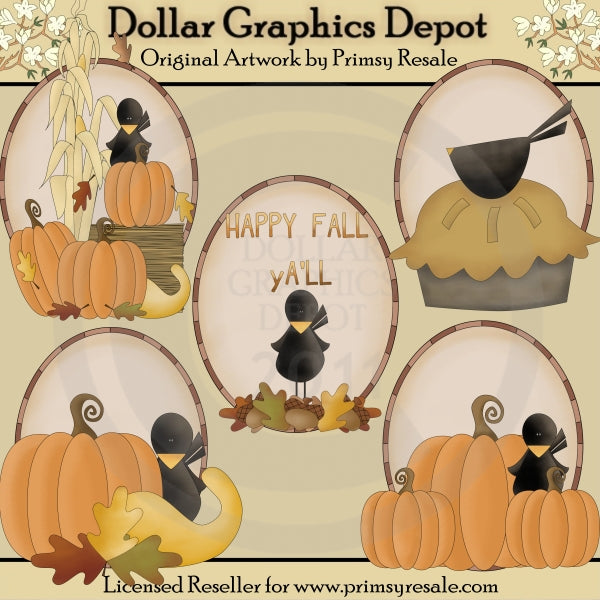 Fall Crows - Ovals - Clip Art