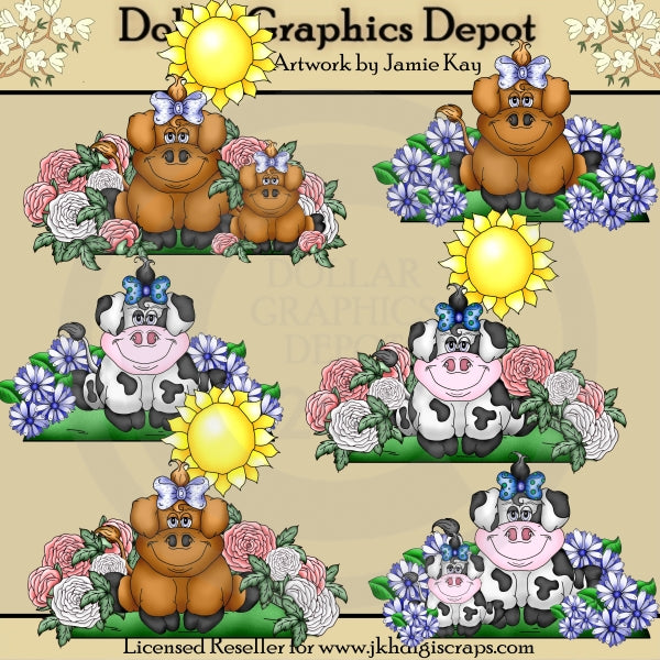 Floral Cows - Clip Art