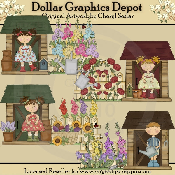 Flower Garden Potting Sheds - Clip Art - DCS Exclusive