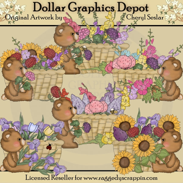 Fuzzy Cubs Flower Baskets - Clip Art