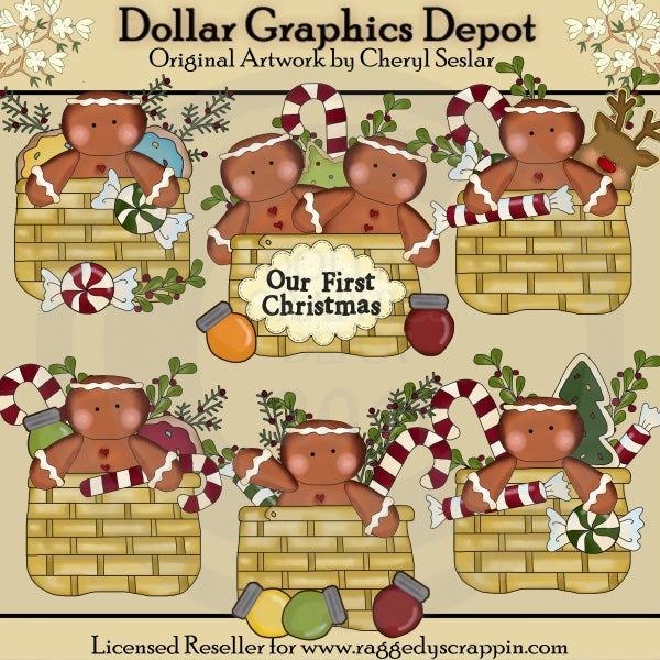 Gingerbread Christmas Baskets - Clip Art