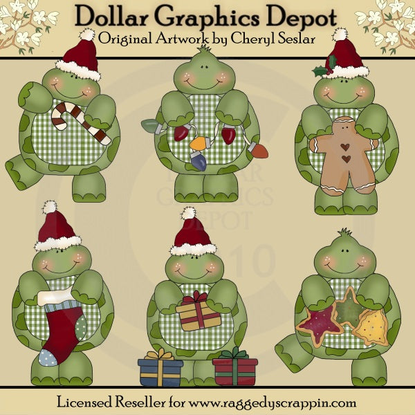 Gingham Turtles - Christmas - Clip Art