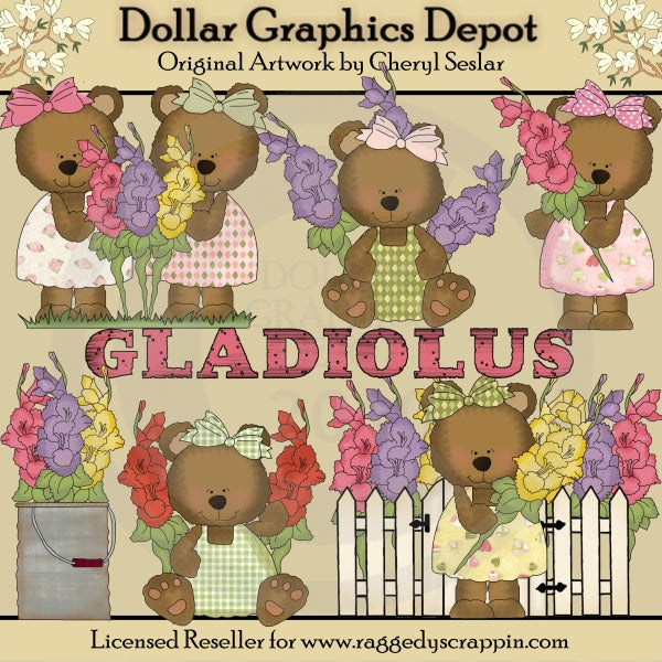 Gladiolus Bears - Clip Art - DCS Exclusive