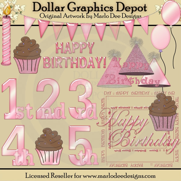 Happy Birthday - Pink - Clip Art