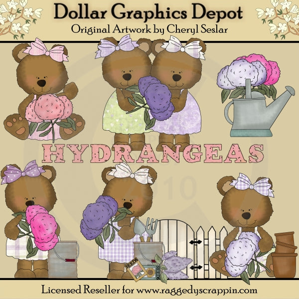 Hydrangea Bears - Clip Art - DCS Exclusive