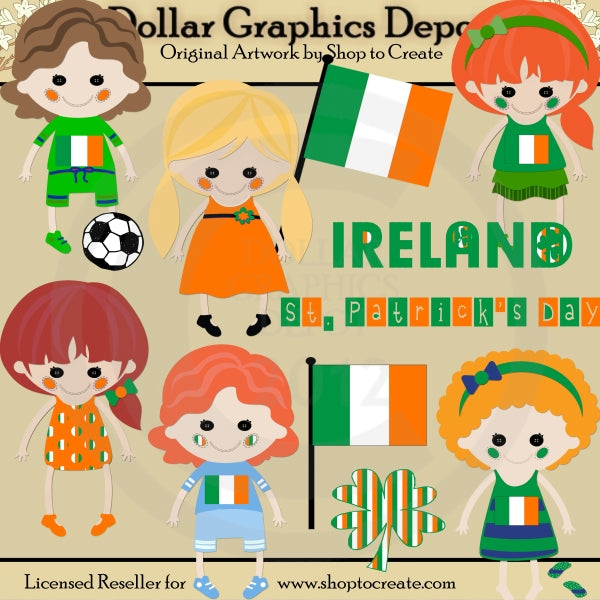 Muñecas irlandesas - Día de San Patricio - Clipart