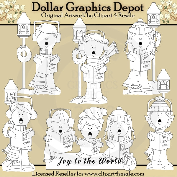 Joy To The World Carolers - Digital Stamps