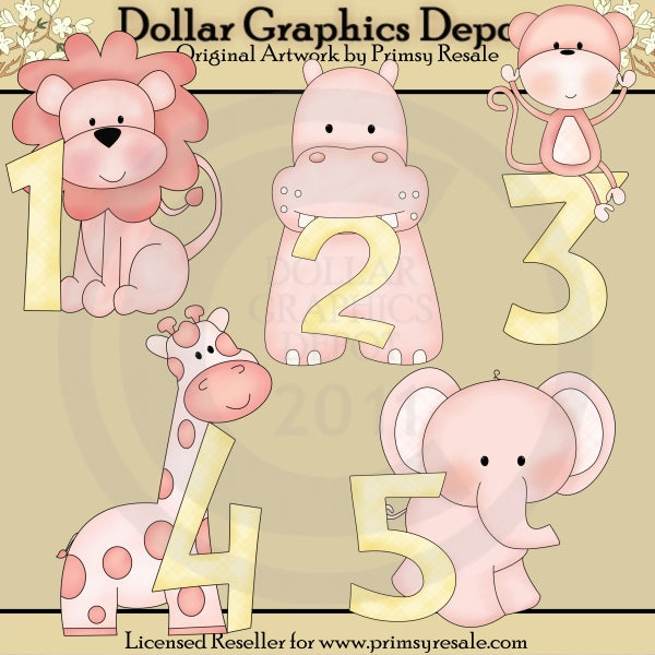 Jungle Baby Girl Numbers - Clip Art