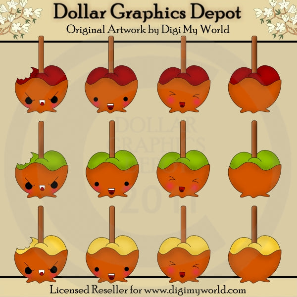 Kawaii Caramel Apples - Clip Art