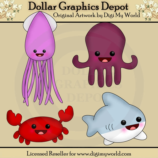 Kawaii Sea Creatures - Clip Art