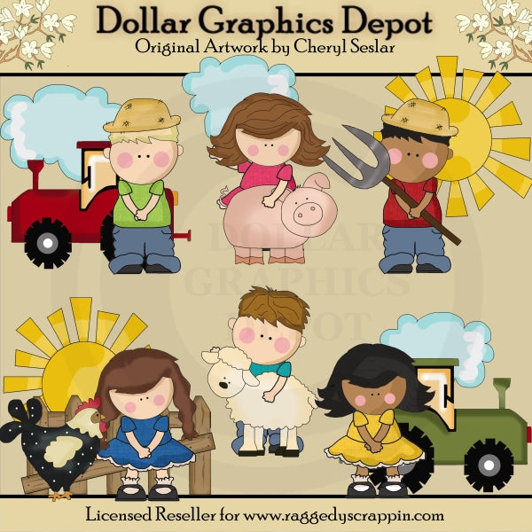 Kids On The Farm - Clip Art