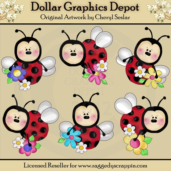 Lazy Ladybugs Love Flowers - Clip Art