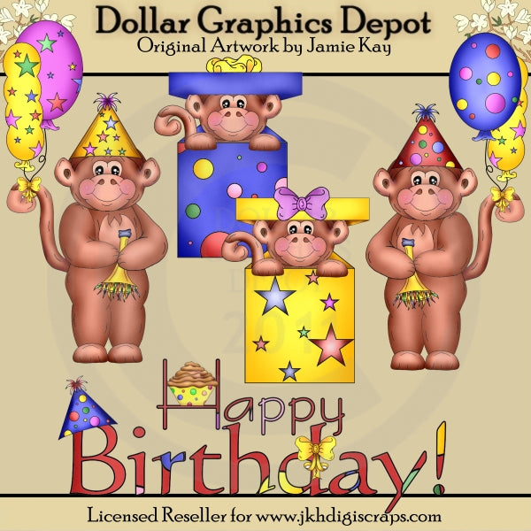 Piccole scimmiette di compleanno - ClipArt