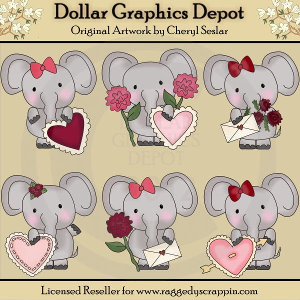 Little Elephant Valentines - Clip Art