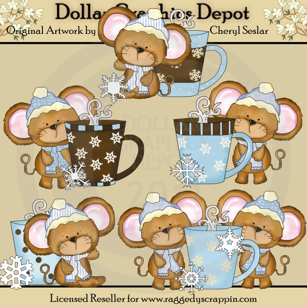 Little Mouse - Cocoa and Snow - Clip Art