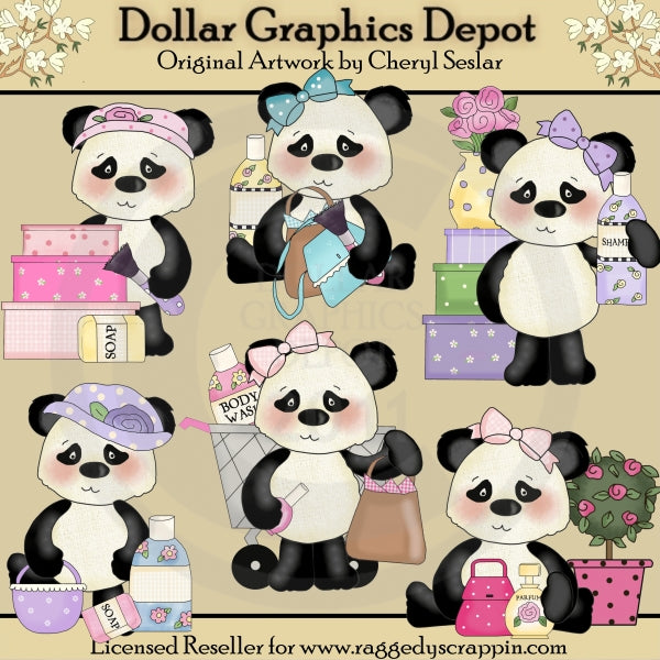 Little Panda Bears - Girly Girls - Clip Art