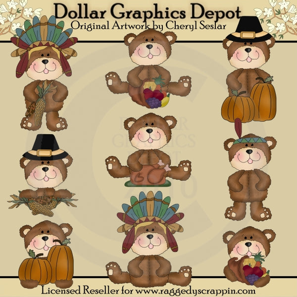 Little Pilgrim Bears - Clip Art - DCS Exclusive