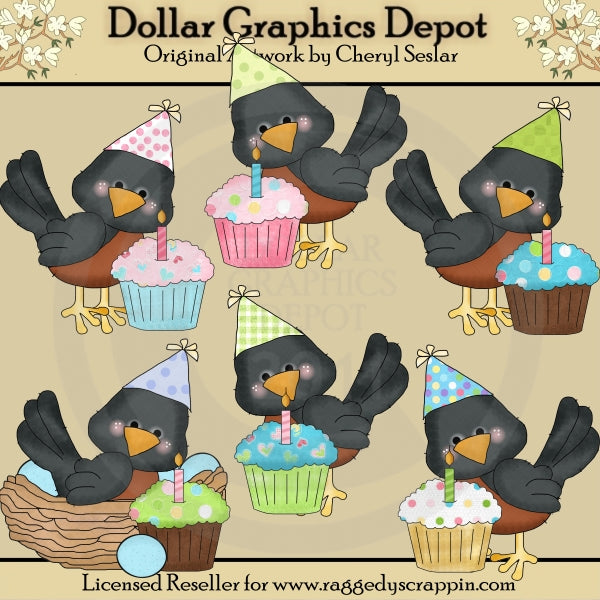 Little Robins - Birthday Cupcakes - Clip Art