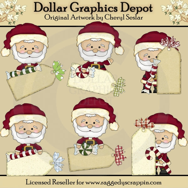 Etiquetas navideñas de Papá Noel - Clipart