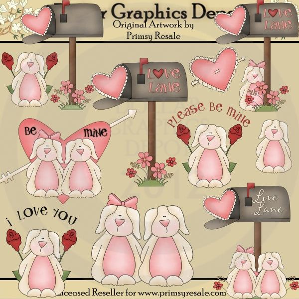 Little Valentine Bunnies - Clip Art