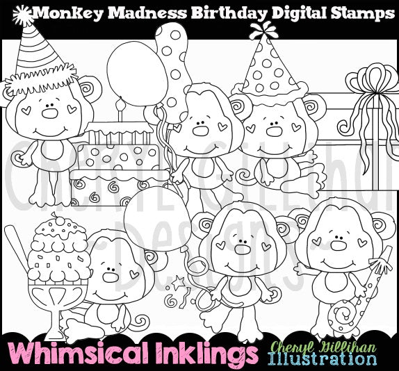 Monkey Madness...Birthday - Digital Stamps