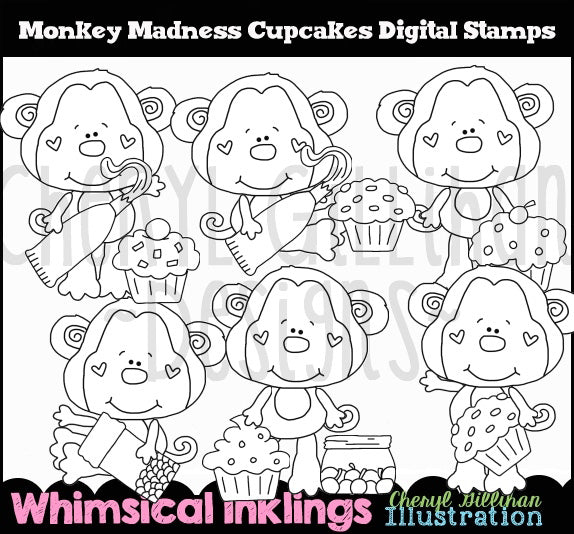 Monkey Madness...Cupcakes - Digital Stamps