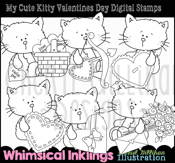 My Cute Kitty Loves Valentines Day...Digital Stamps