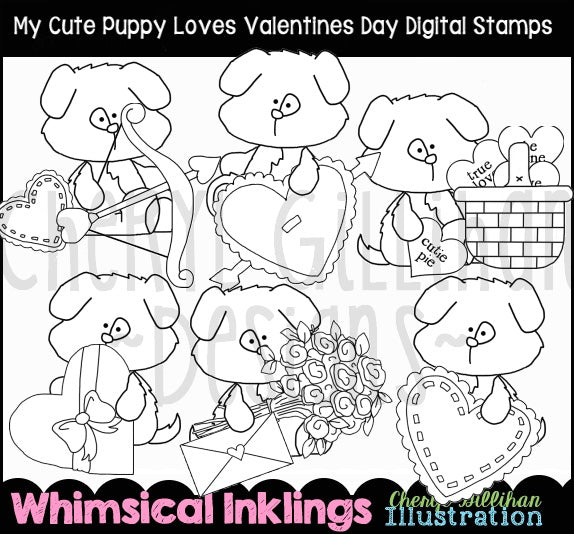 My Cute Puppy...Loves Valentines Day...Digital Stamps