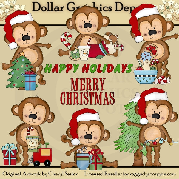 Merry Christmas Monkeys - Clip Art