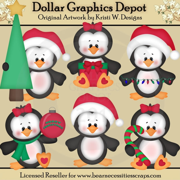 Feliz Navidad Pingüinos - Clipart - Exclusivo de DCS