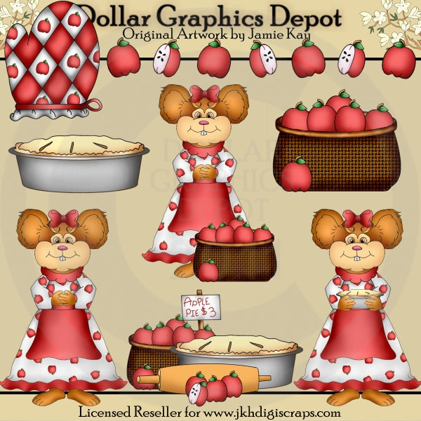 Mrs. Mouse - Apple Pie - Clip Art