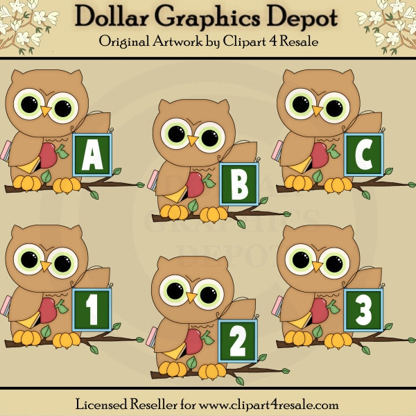 Owl Alphabet and Numbers - Clip Art