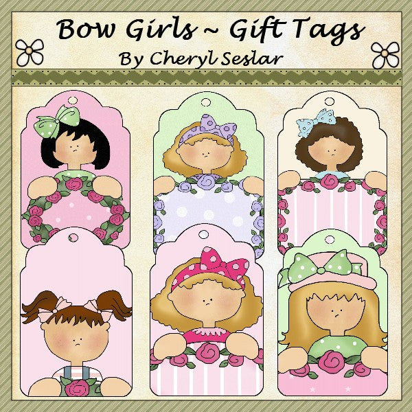Bow Girls... Juego de 6 etiquetas de regalo (PBS_GT)