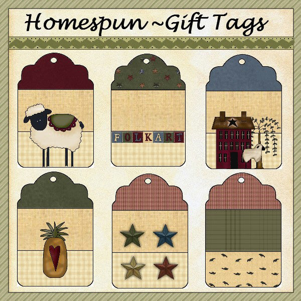 Homespun...Set of 6 Gift Tags   (PBC_GT)