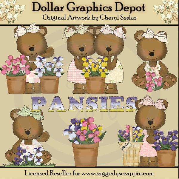 Pansy Bears - Clip Art - DCS Exclusive
