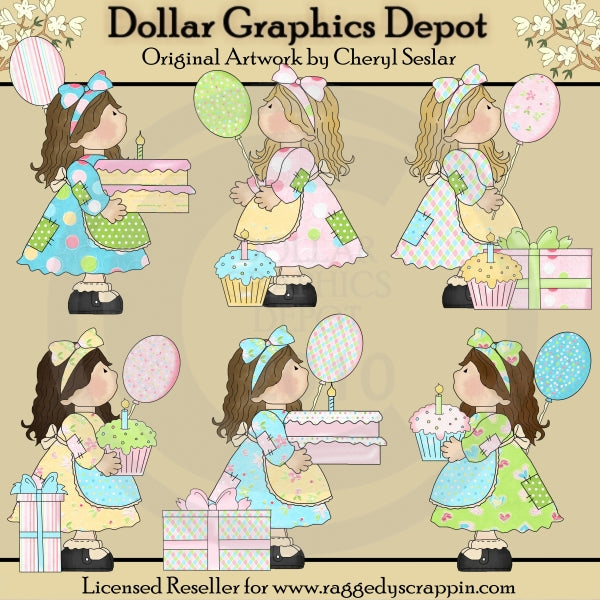 Chicas Patchwork - Cumpleaños - Clipart