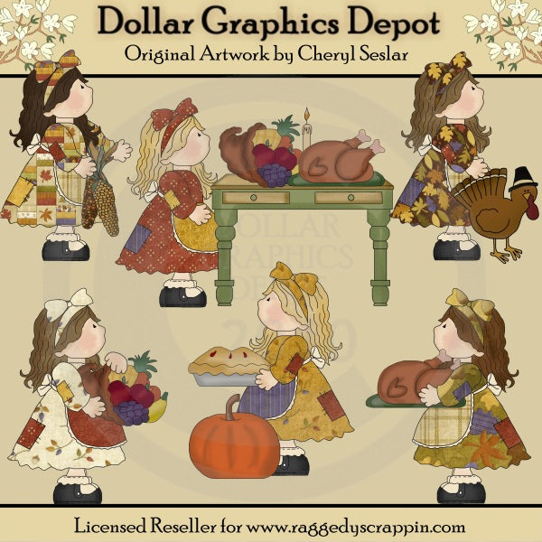 Patchwork Girls - Give Thanks - Clip Art