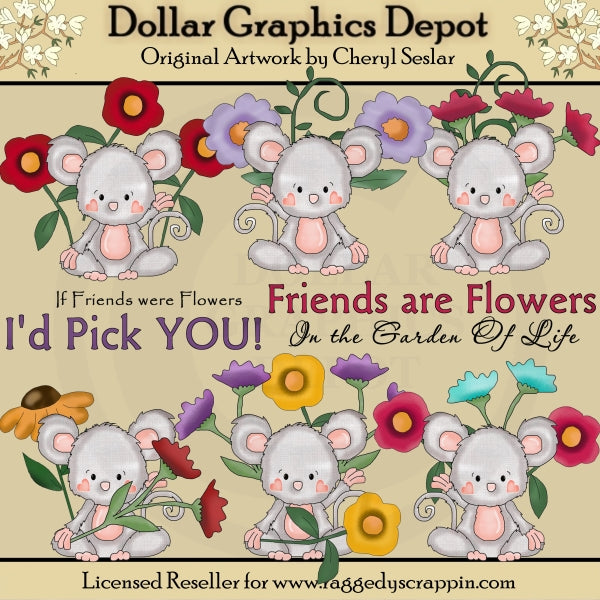 Pinky Mouse - Friendship Flowers - Clip Art