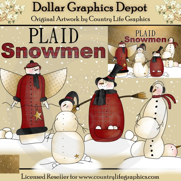Plaid Snowmen - Clip Art