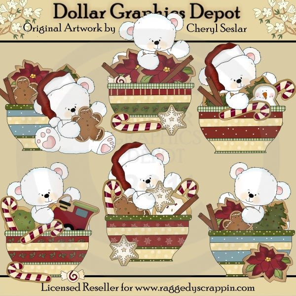 Polar Bears Christmas Bowls - Clip Art
