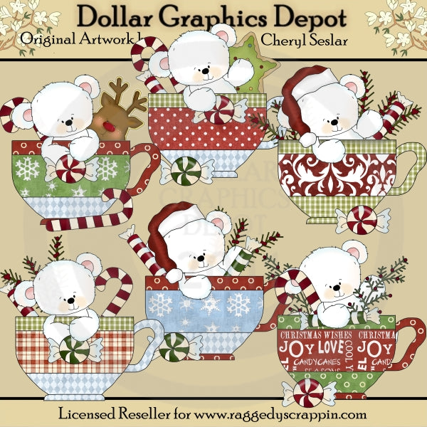 Polar Bears Christmas Teacups - Clip Art