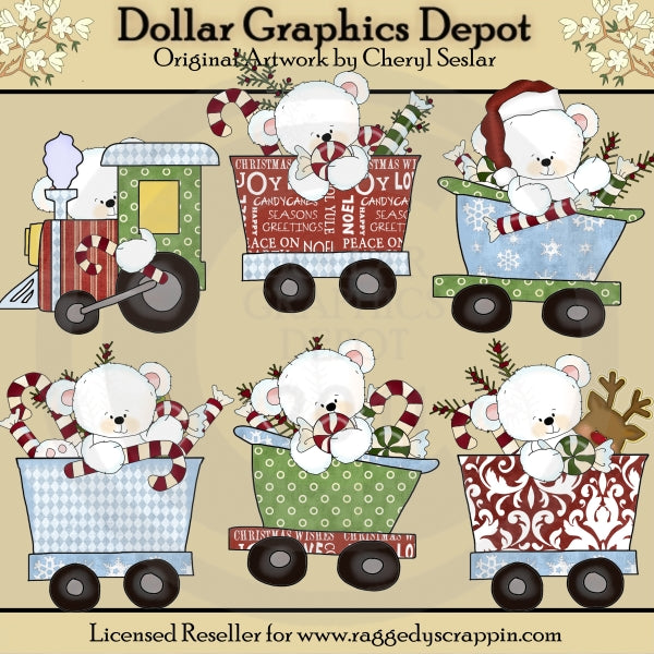 Polar Bears Christmas Train - Clip Art