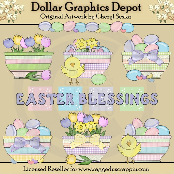 Pretty Easter Bowls - Clip Art