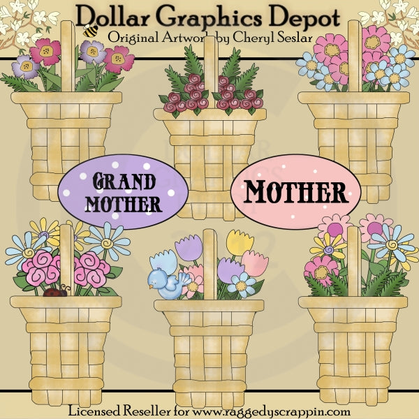 Pretty Flower Baskets - Clip Art
